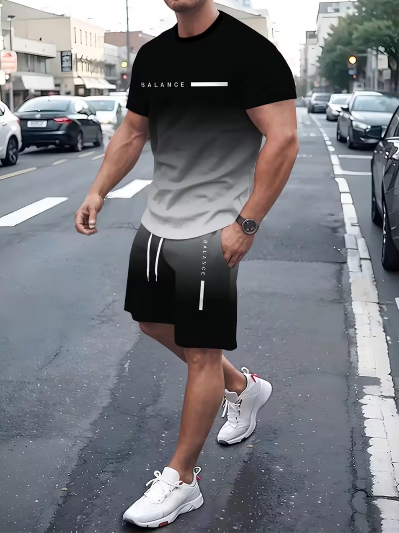 Men's Gradient Short-Sleeve Gym Set