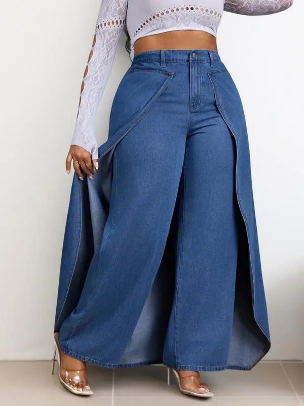 Women's fashionable denim jeans, patchwork design, casual style, suitable for everyday wear