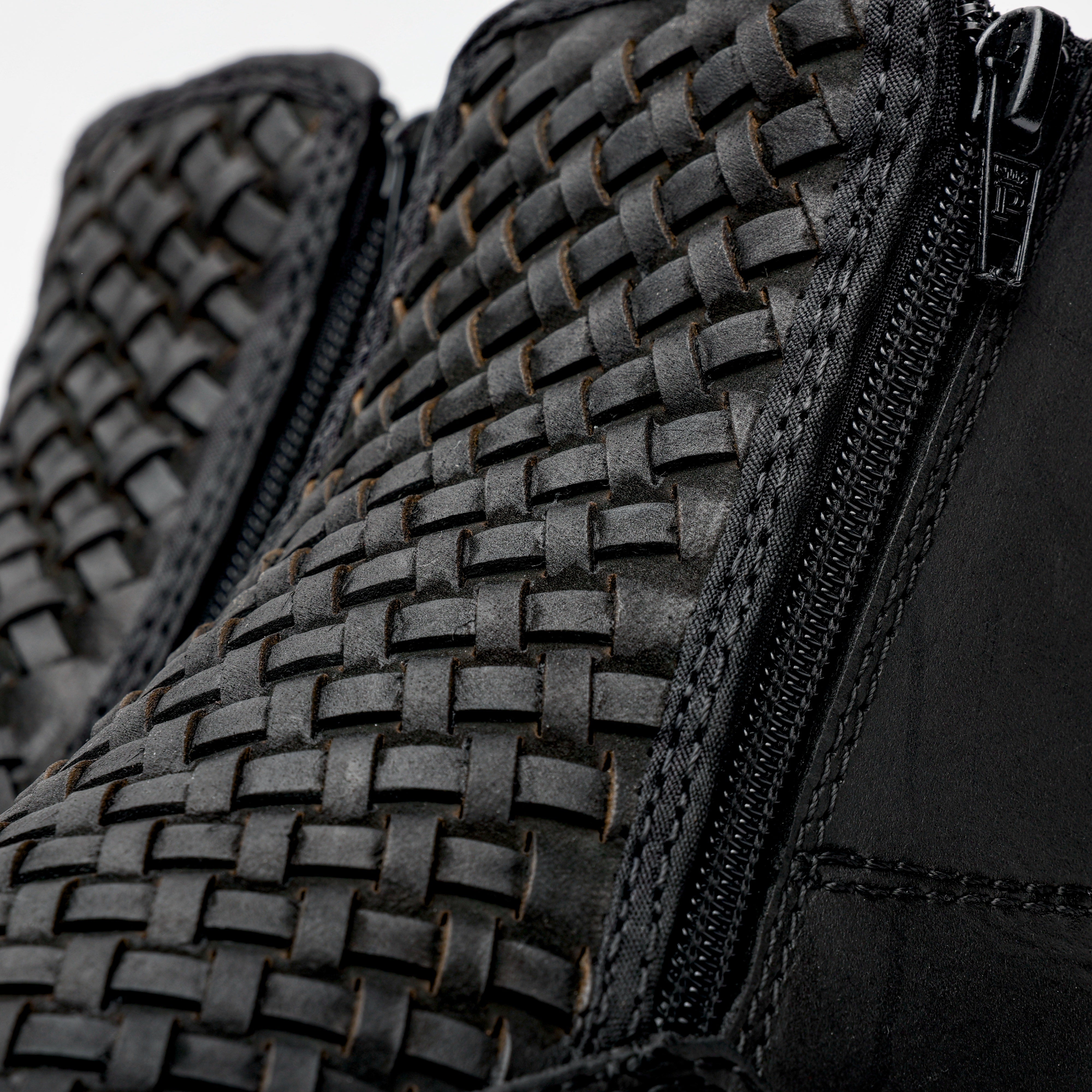 Black Basketweave Leather Botin With 3D Lightweight Soles - Square Toe