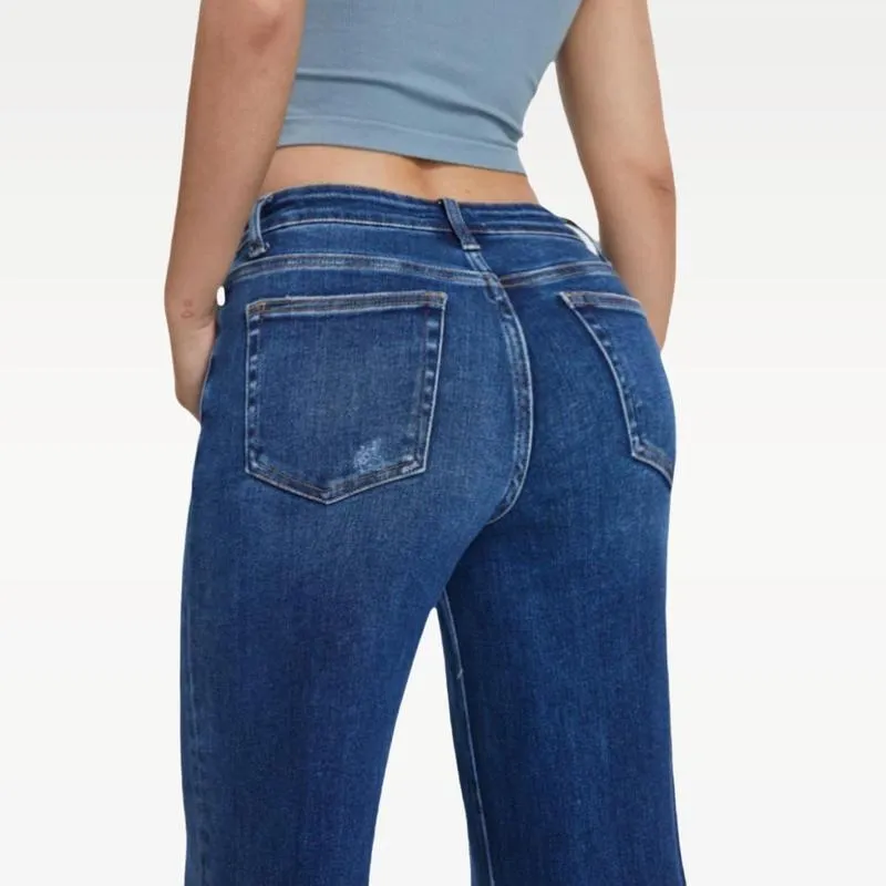 Mid-to-low waist loose stretch wide-leg jeans