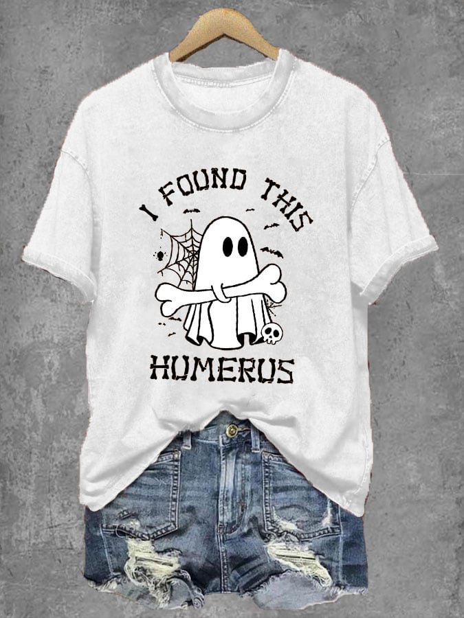 Women's Halloween Funny I Found This Humerus Boos Print T-Shirt