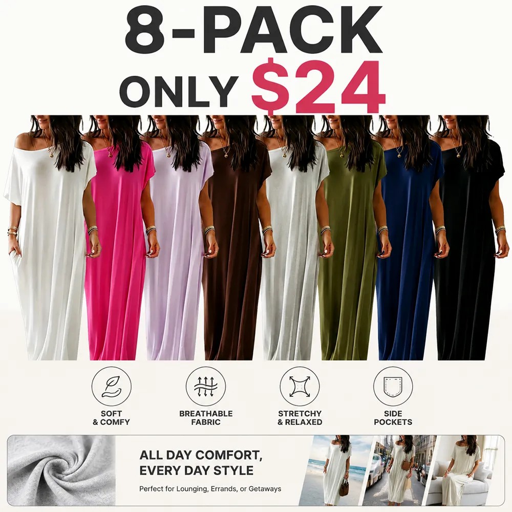 Women's Basic Solid Color Batwing Sleeve Loungewear Dress