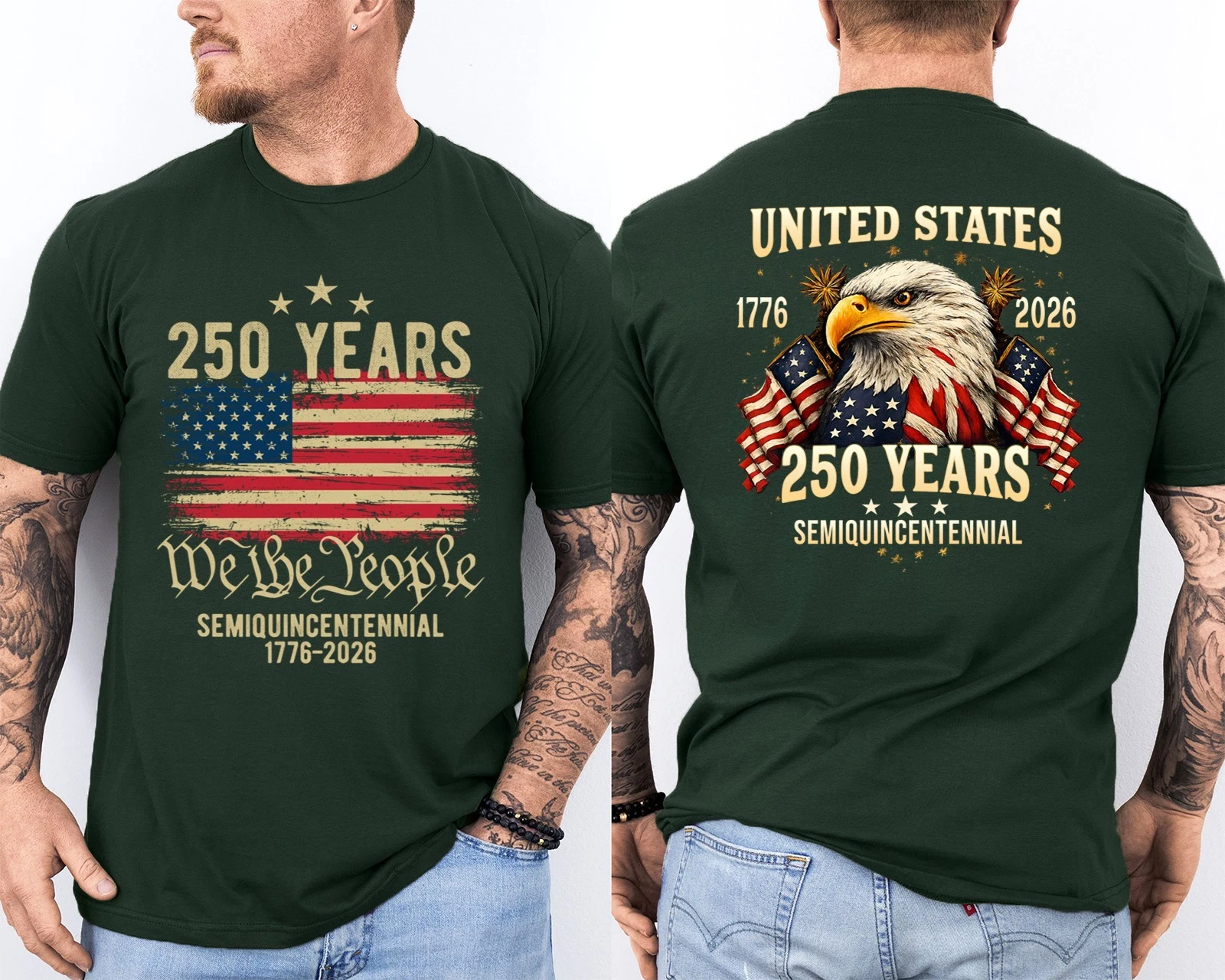 Men'S Casual American 1776-2026 Anniversary Printed Short Sleeved T-Shirt