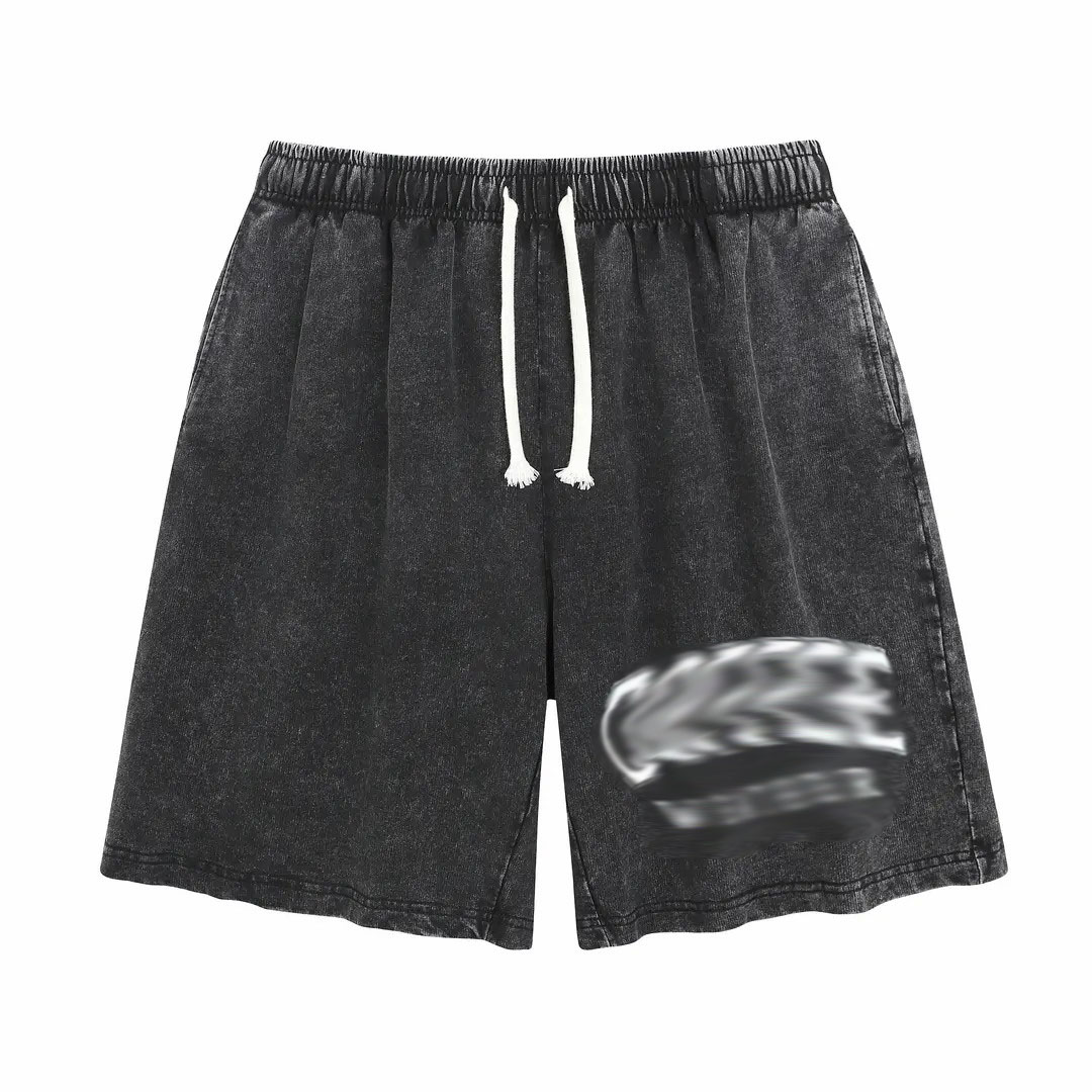 Unisex Acid Wash Graphic Sweat Shorts – Cotton Baggy Casual with Pockets