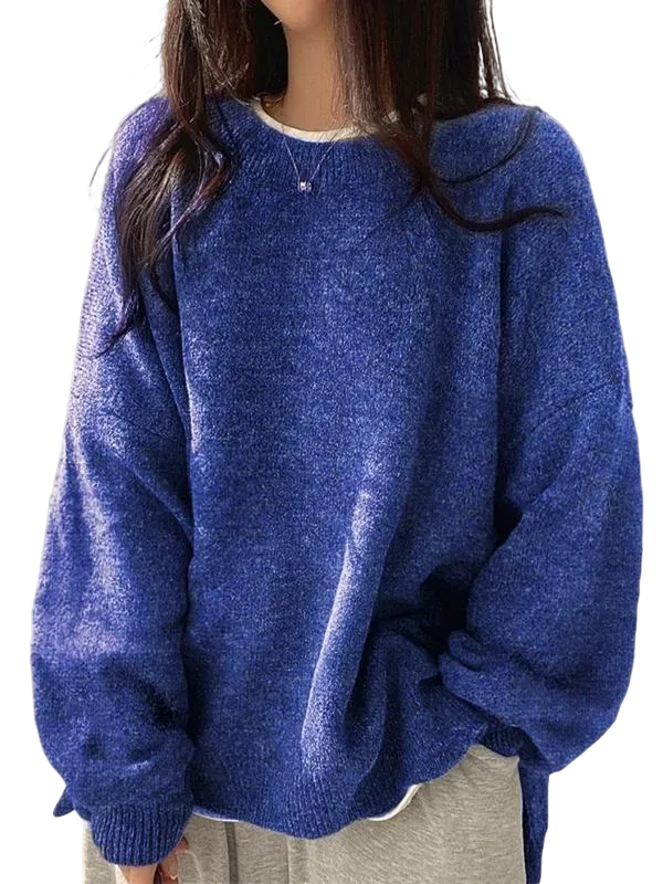Women's drop-shoulder slit hem sweater