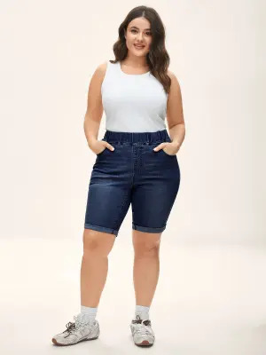 Plus-size high-waisted stretch denim shorts