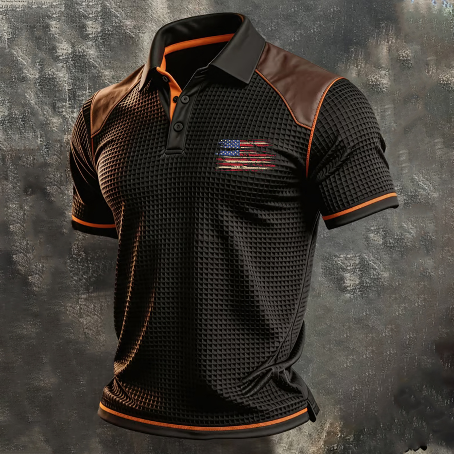 Men'S Casual Retro Patriotic Short Sleeved Polo Shirt