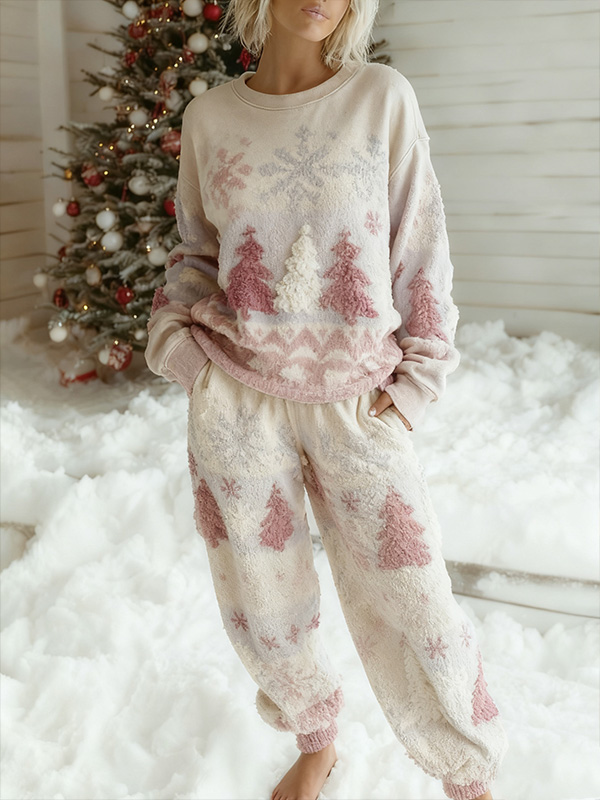 Women's Christmas Tree Snowflakes Print Sweatshirt Casual Pants Matching Set