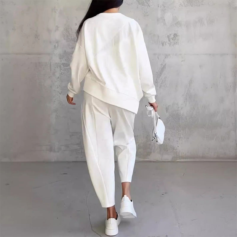 Women Long-Sleeve Irregular Hem Sweatshirts & Pants Set Clearance Sale