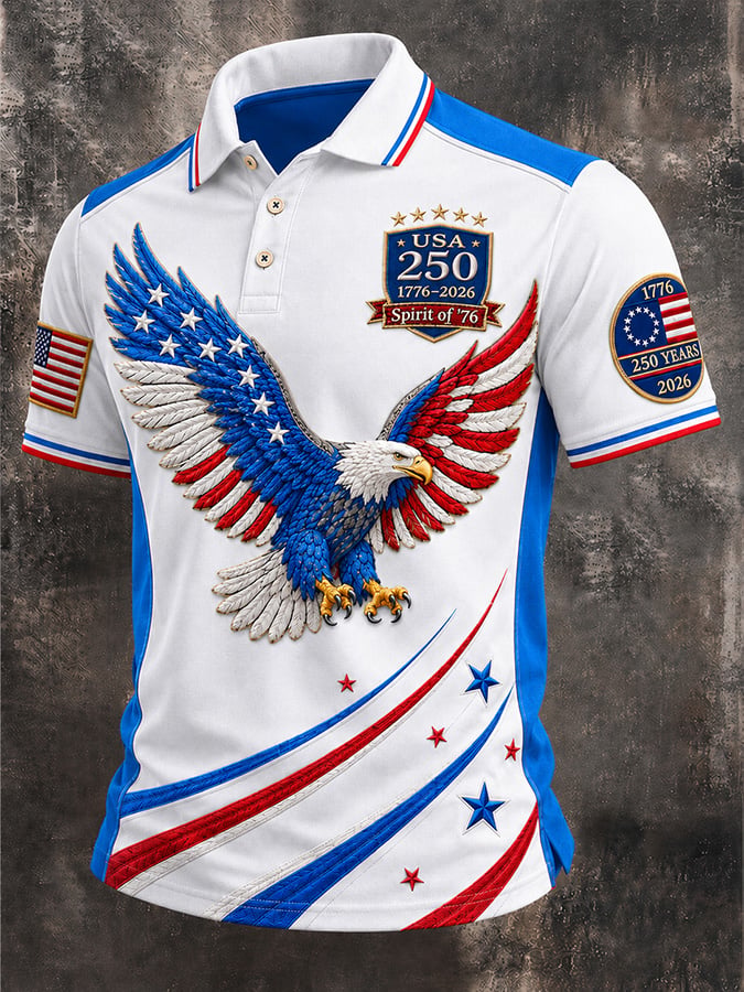 Men's Casual USA 250th Anniversary Print Polo Shirt