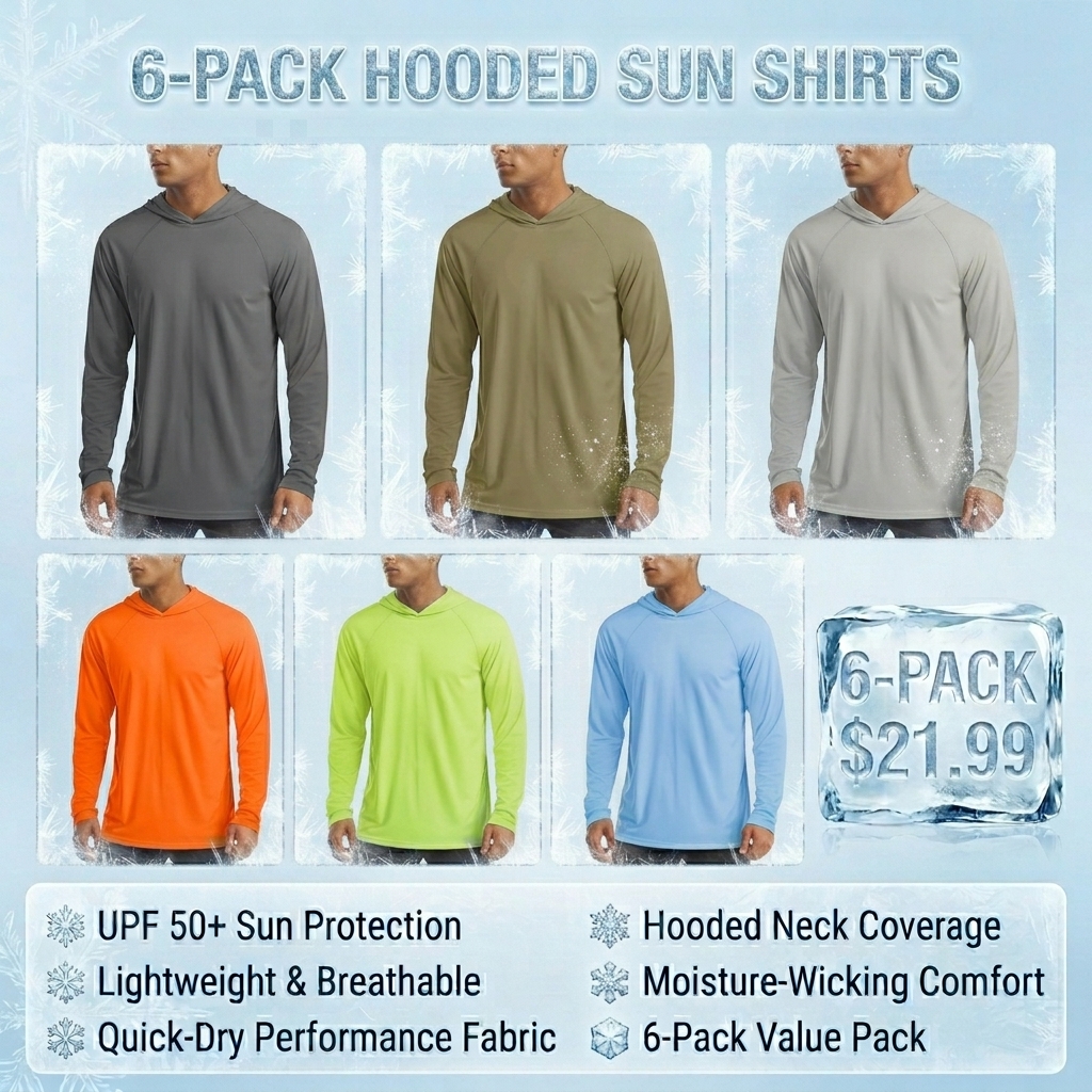Men's Quick-Dry Hooded Work Shirts 6-Pack – Stay Cool & Protected All Day