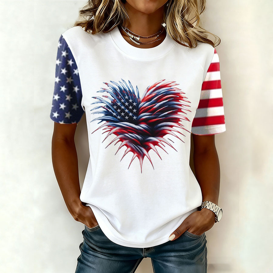 Women'S Retro American Flag Printed Casual T-Shirt