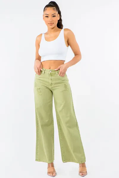 High Waist Distressed Wide Leg Jeans