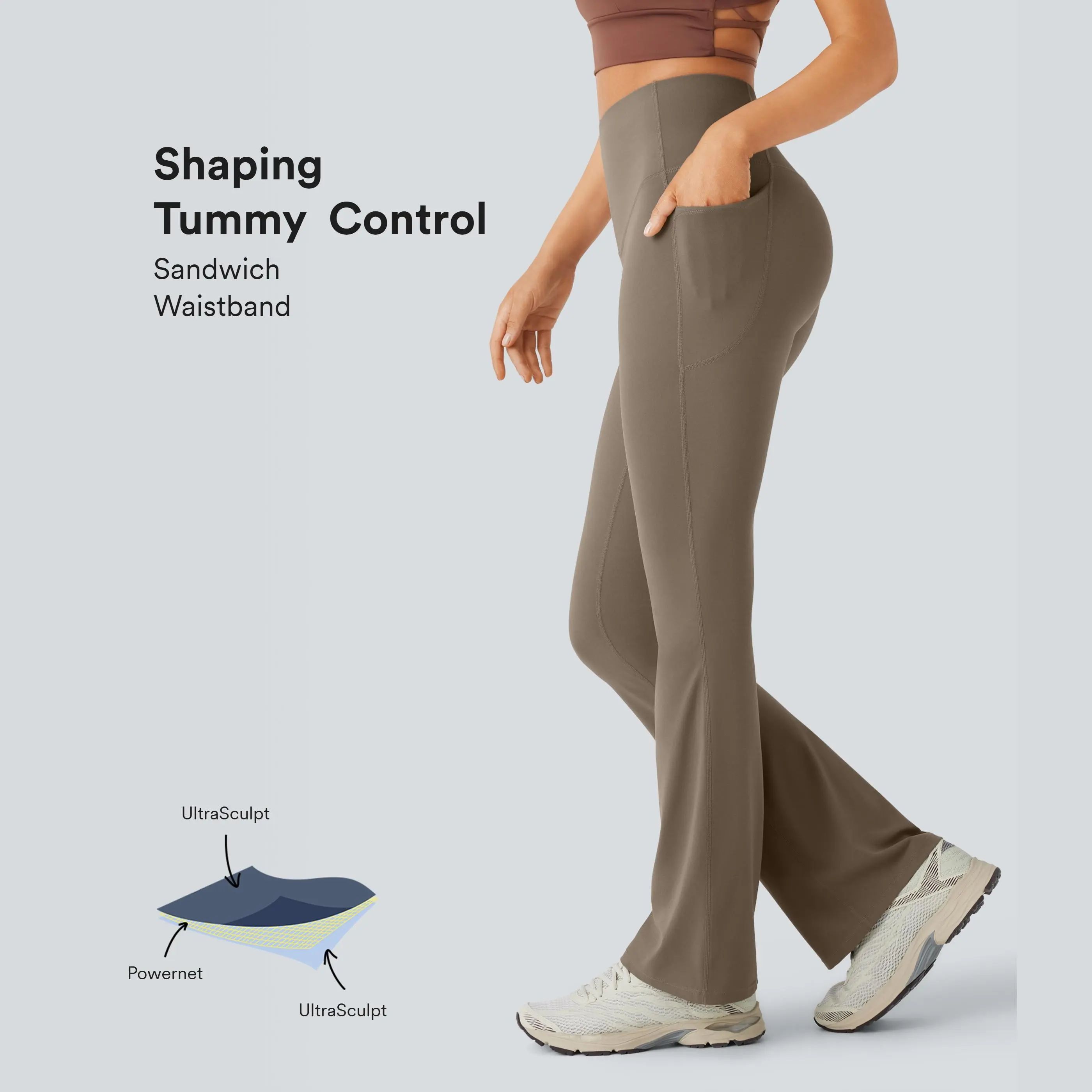 UltraSculpt High Waisted Tummy Control Pocket Shaping Yoga Bootcut Leggings