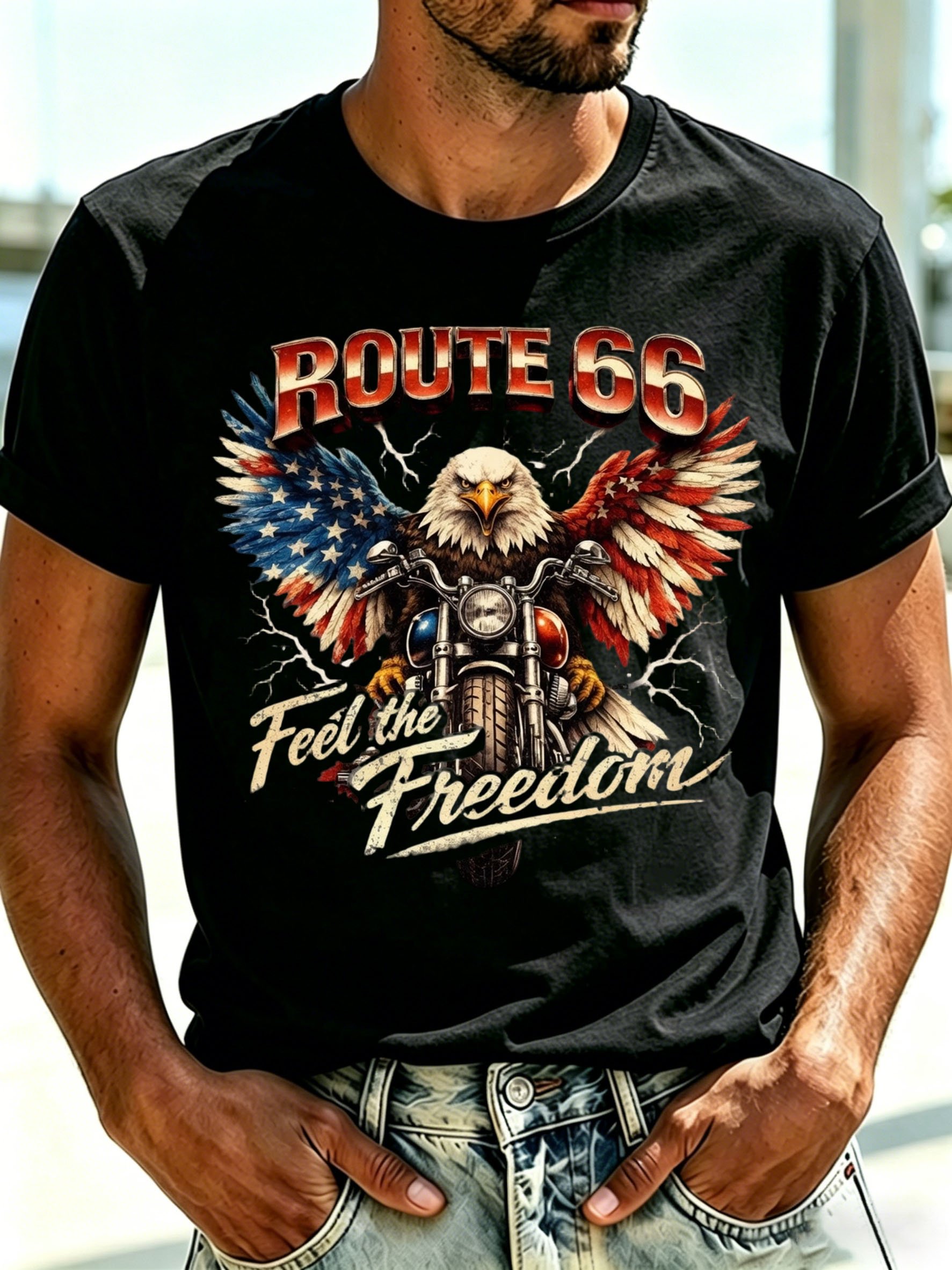 Men's Route 66 Centennial Print Round Neck T-Shirt