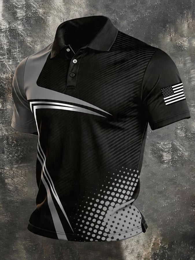 Men's Retro Patriot Color Block Polo Collar Short Sleeve