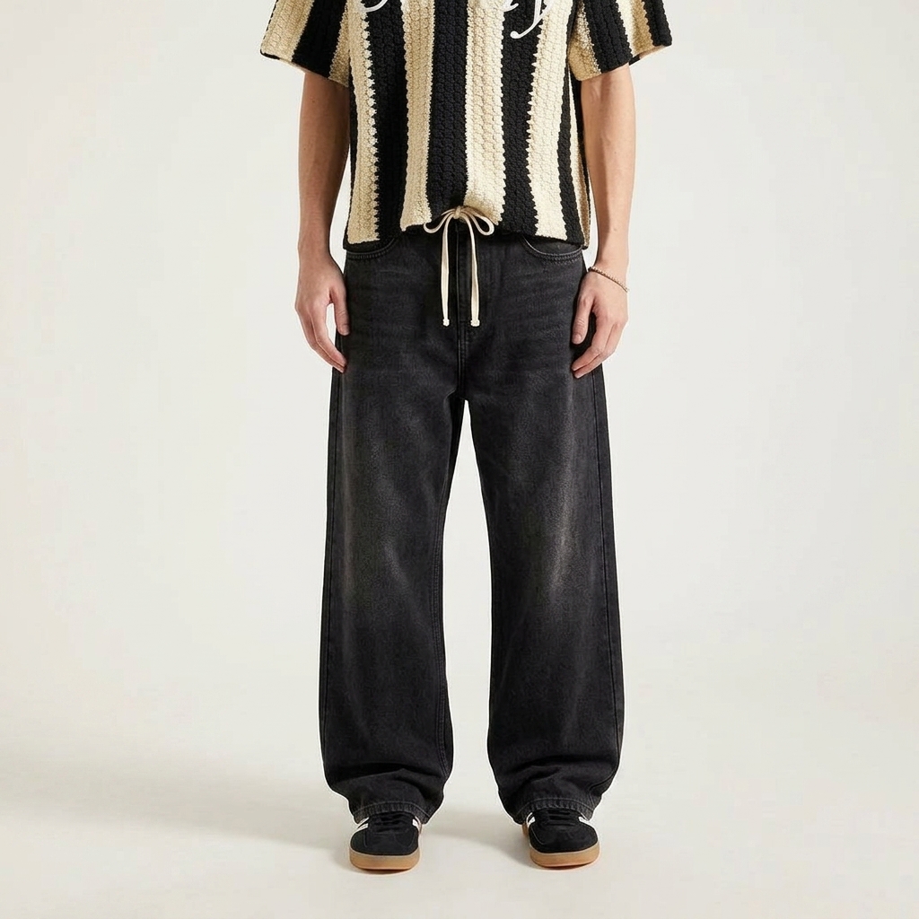 Loose Fit Drawstring Baggy Jeans