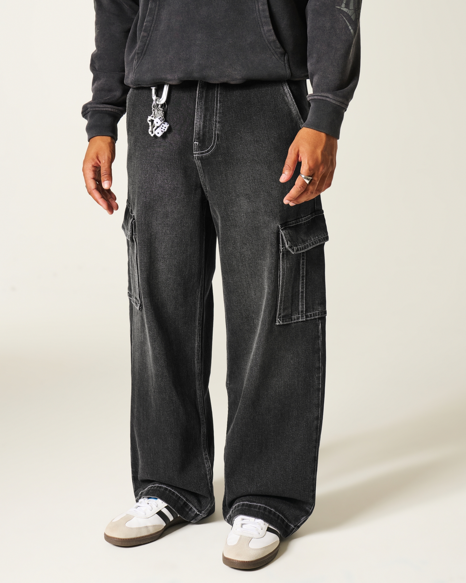 Dark Wash Logo Embroidery Super Baggy Jeans