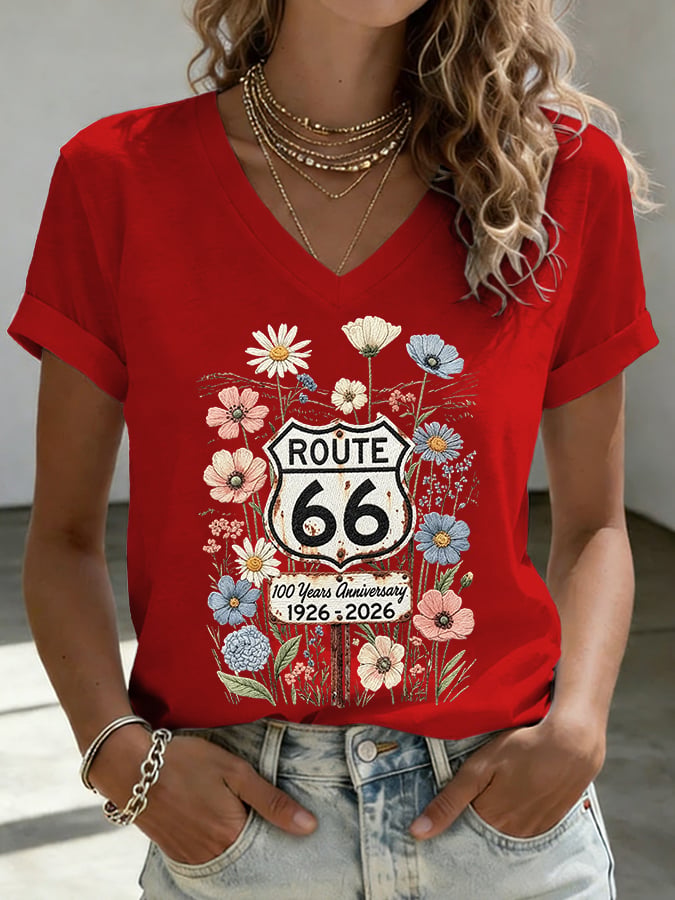 Women's Route 66 Centennial Mother Road Print Casual T-shirt