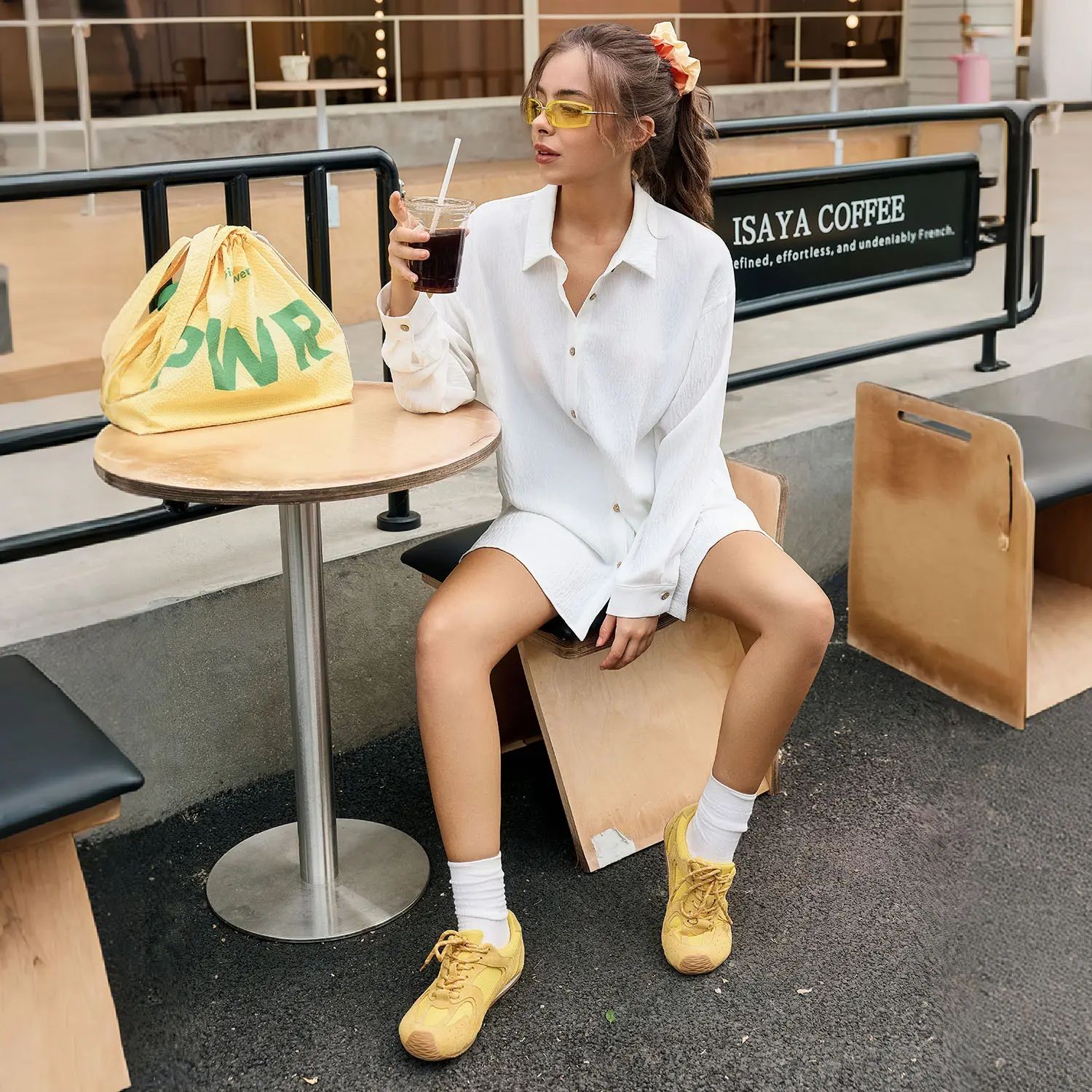 Womens Gauze Shirt & Shorts Set 2-in-1 Button Connected Oversized Long Sleeve Button-Down Top with Attachable Safety Shorts