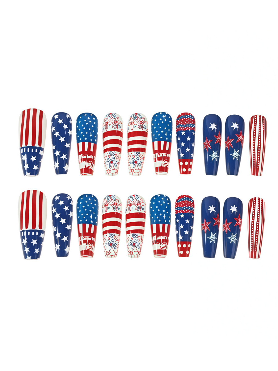 Red, White And Blue Star-shaped Pattern False Nails