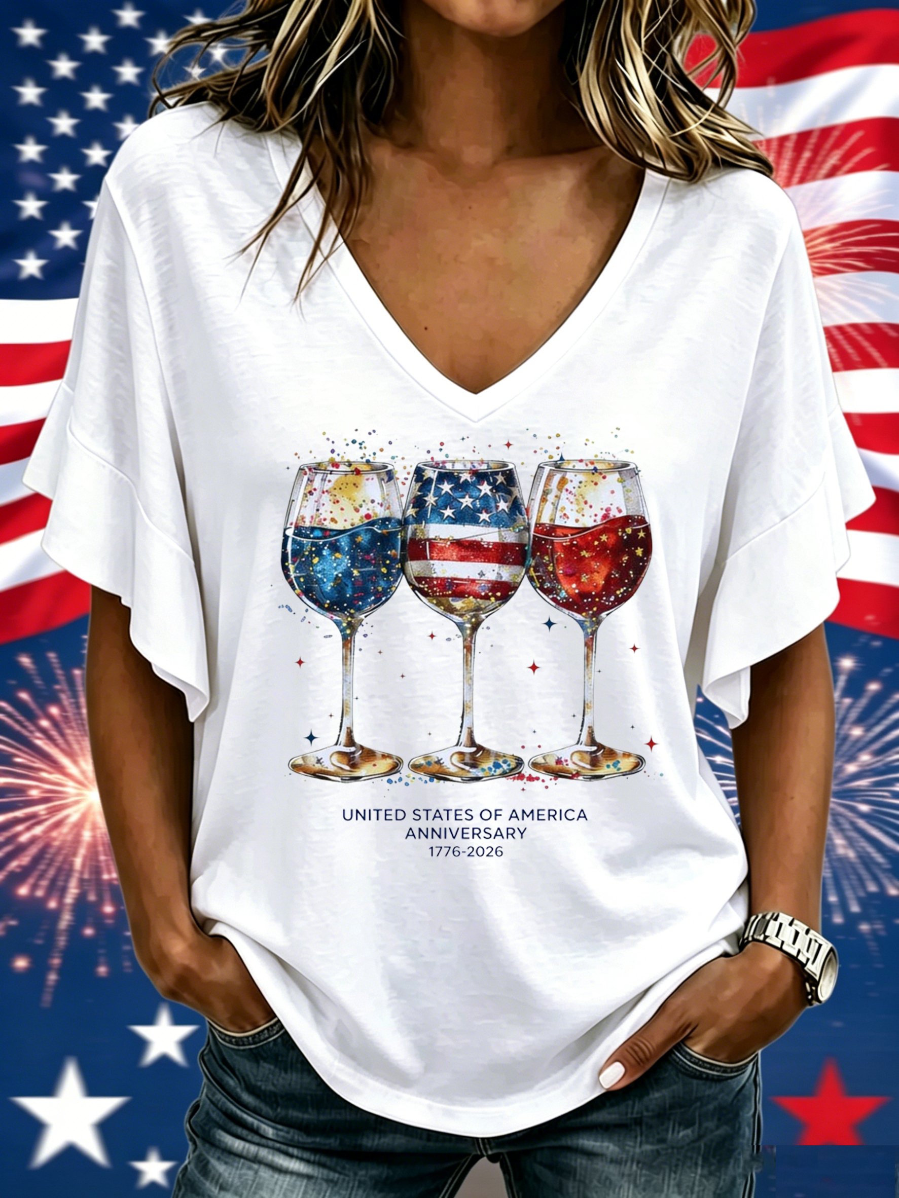 American Flag 250th  Casual T-shirt