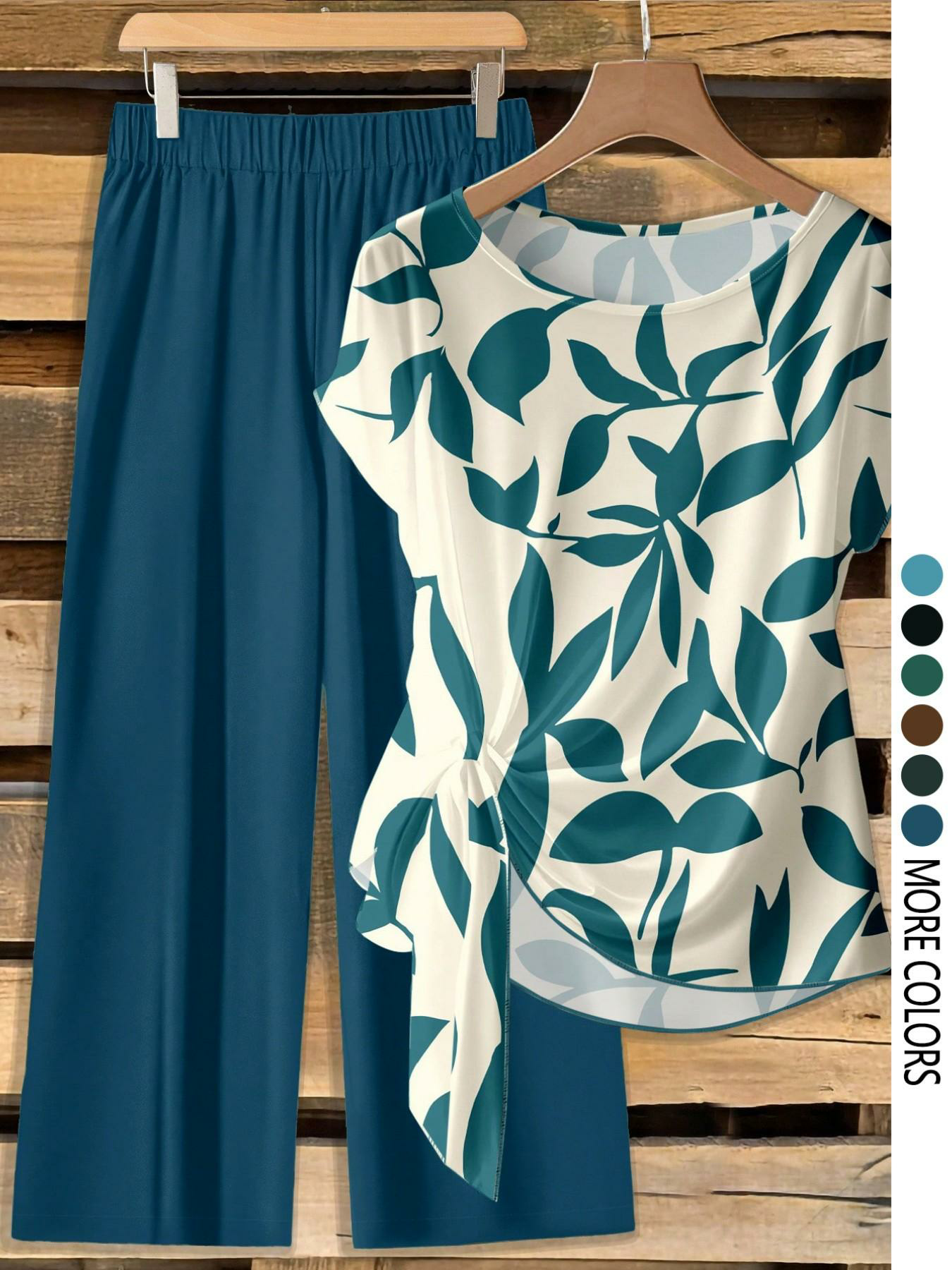 Women's Casual Printed Necktie Shirt and Loose Straight Pants Set