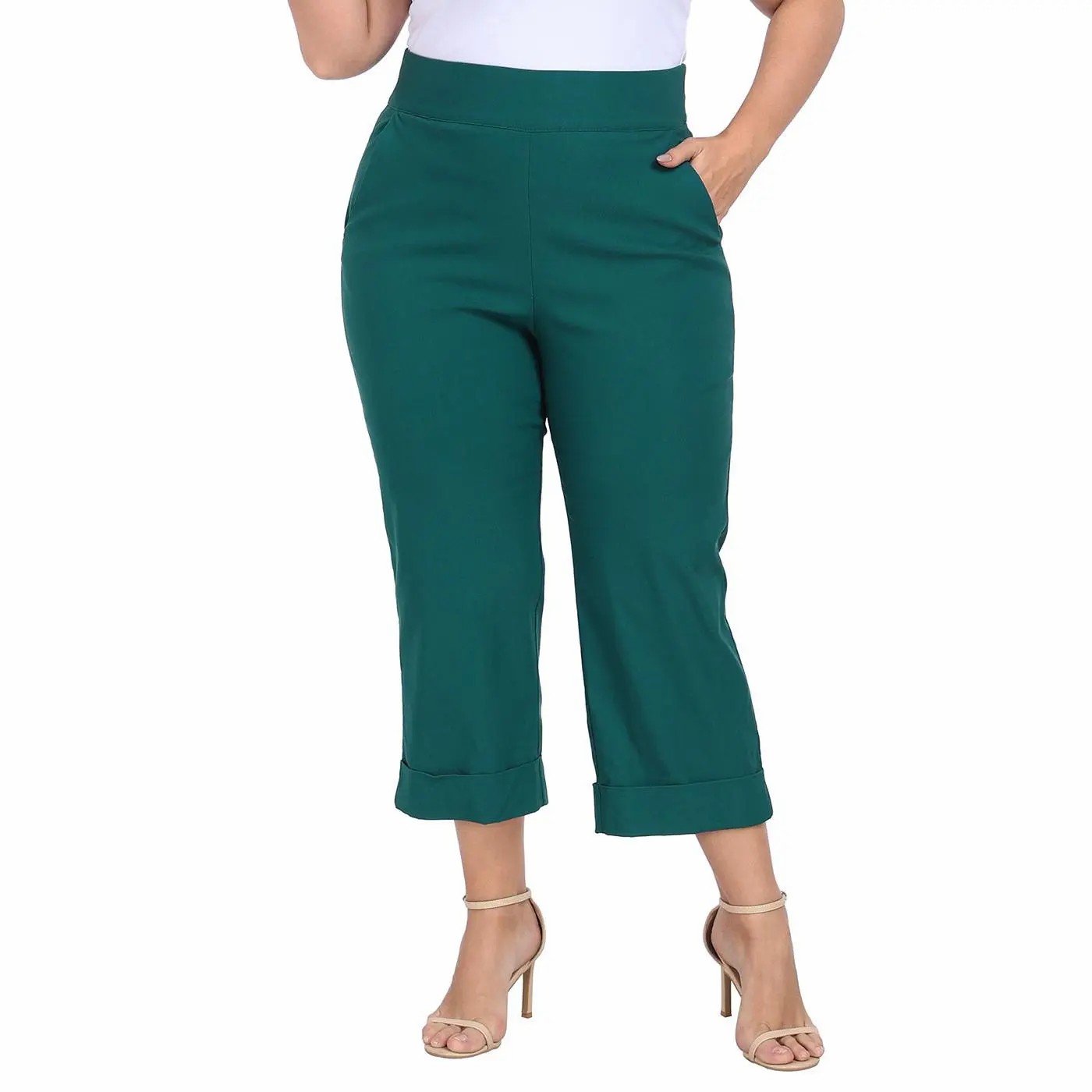 Women’s Plus Size Pull-On Tummy Control Capri Pants – Lightweight Everyday Comfort