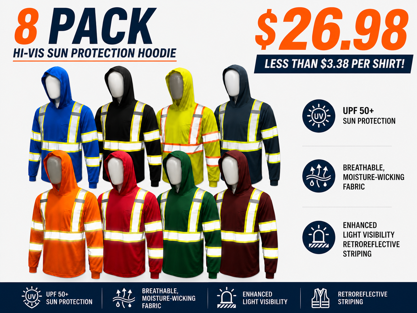 5-Pack High-Visibility Hooded Safety Shirts