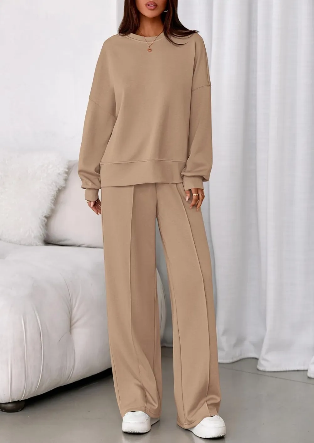 2 Piece Sets For Women Fall Trendy Long Sleeve Sweatshirt Wide Leg Pants Loungewear