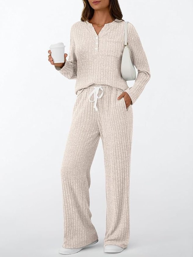 Cotton Plain Casual Two-Piece Set