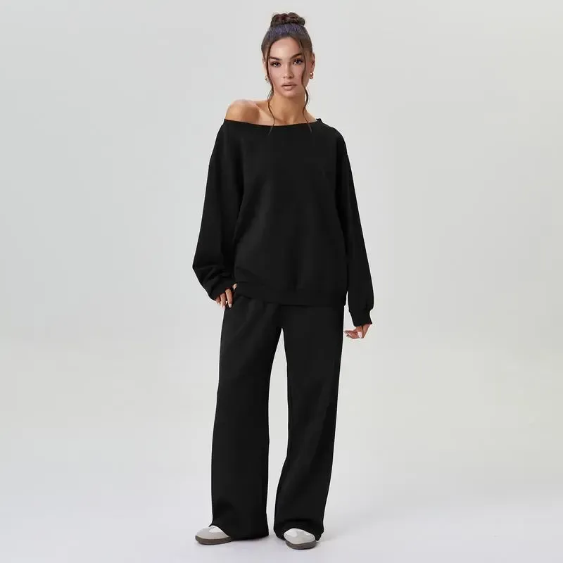 Women’s Sloping Shoulder Top & Wide Leg Pants Set