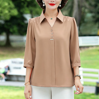 Women's 3/4 Sleeve Shirt Elegant Polo Collar Solid Color Blouse