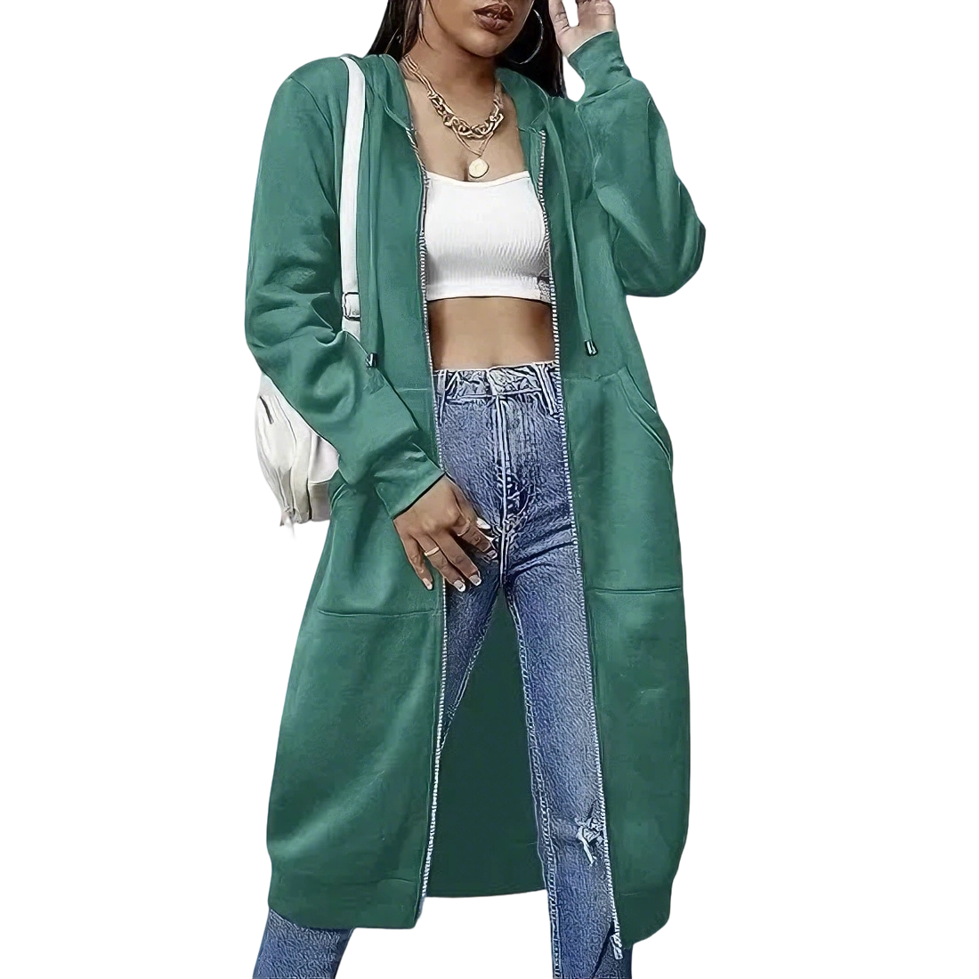 Women's casual zip-up fleece hoodie
