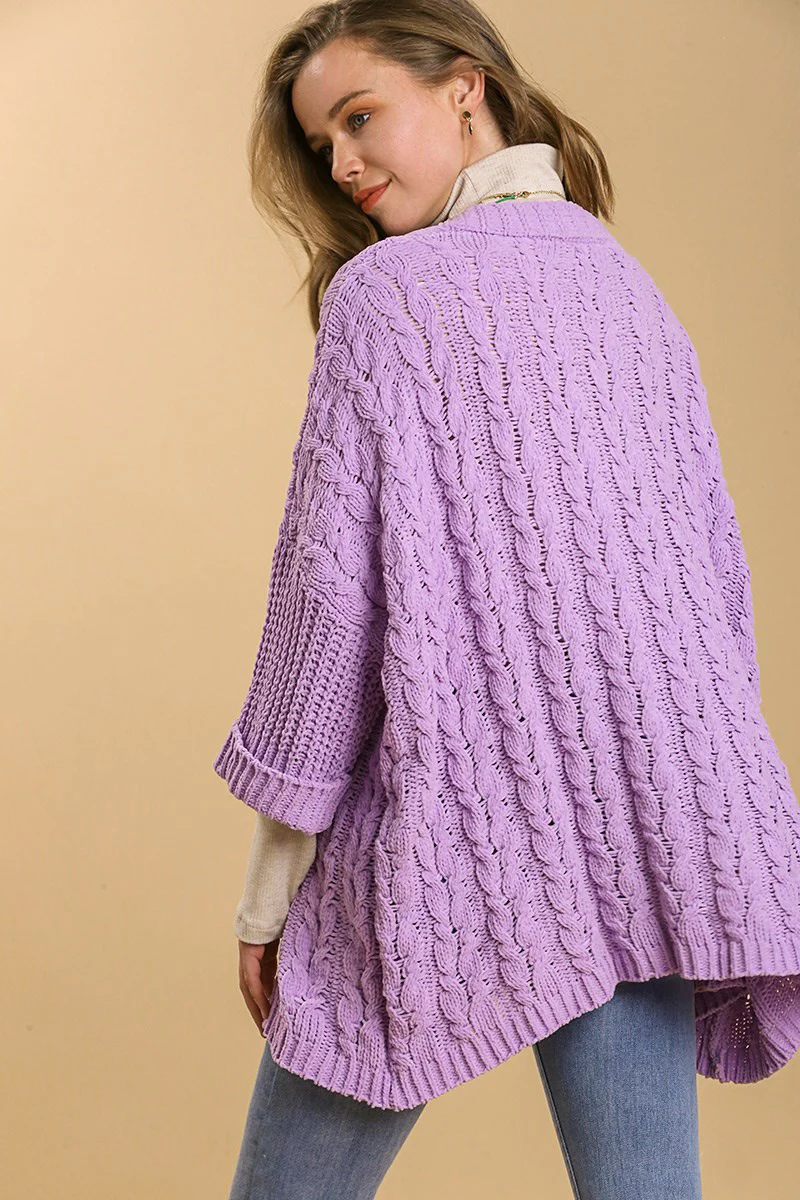 Elegant Cable Knit Open Front Long Sleeve Cardigan