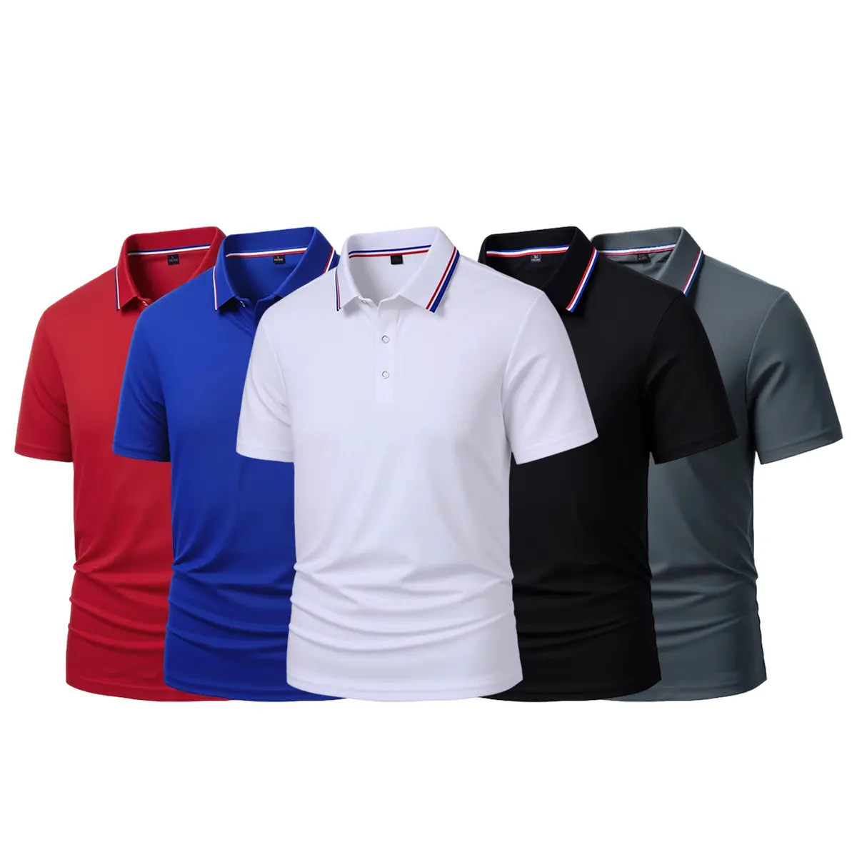Pack of 5 - Men's Quick Dry Color Block Striped Polo Shirt