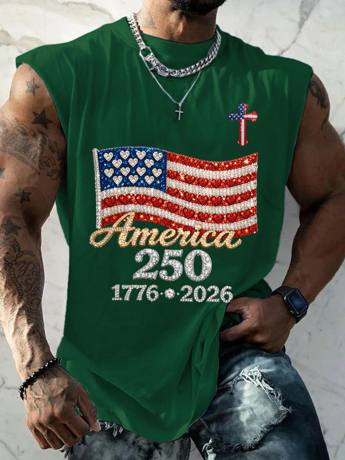 Men's Vintage America Flag Print Vests