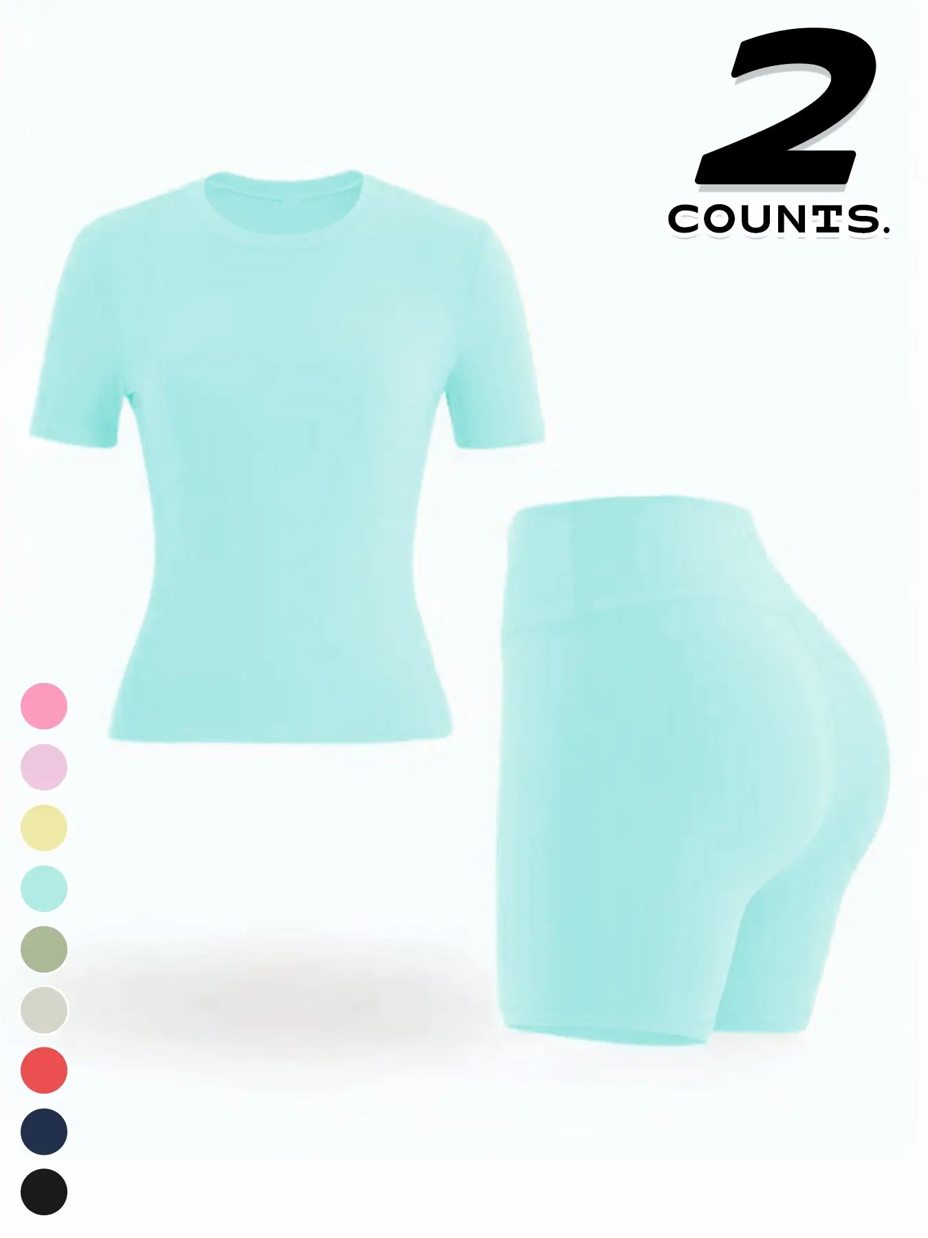 Women's Two-piece Set, Solid Color Tee & High Waist Skinny Shorts Tracksuit Set