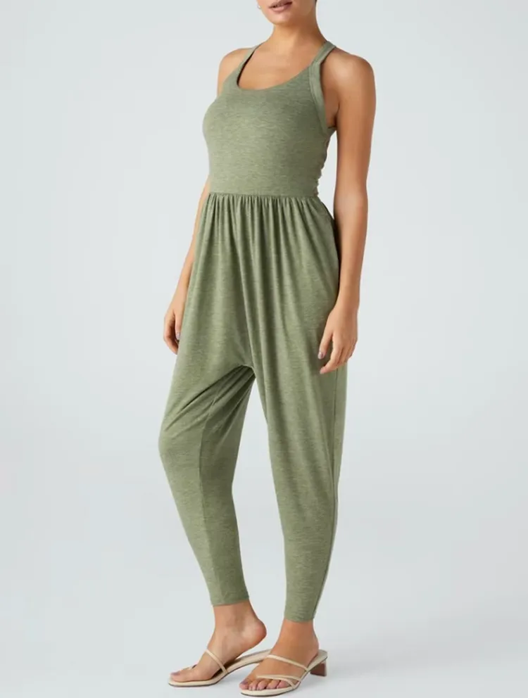 🔥💝Women's Backless Twisted U-Neck Harem Jumpsuit with Pockets