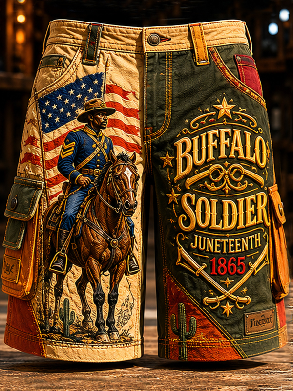Men's Buffalo Soldier Juneteenth 1865 Western Style Print Casual Shorts