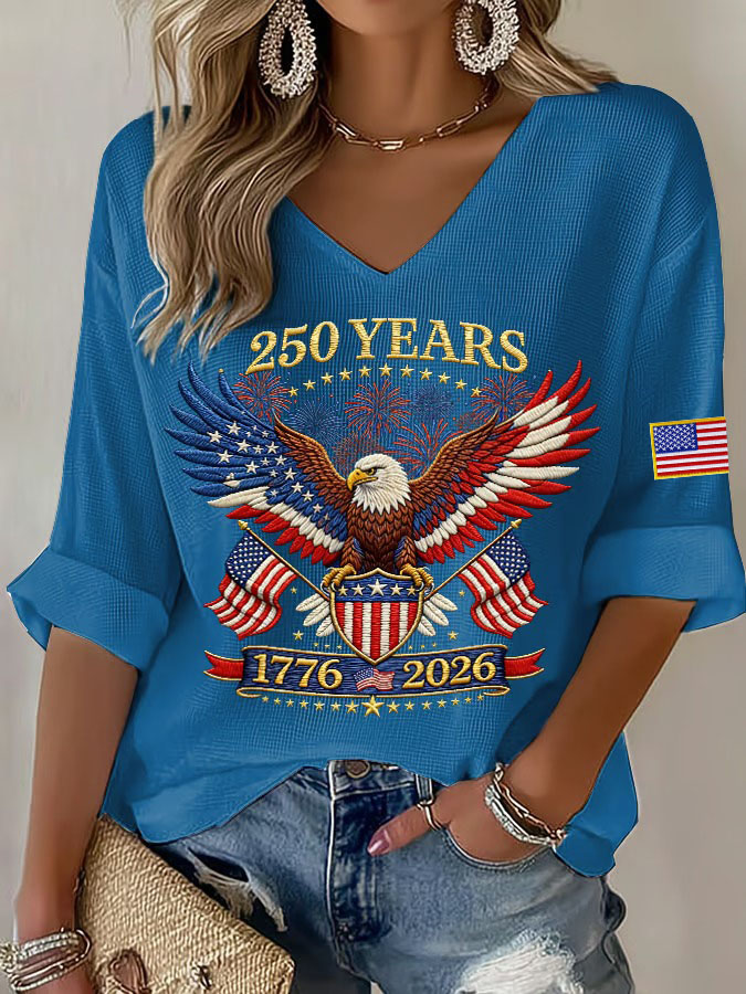 Women'S Independence Day 250Th Anniversary Founding Print V-Neck Casual T-Shirt