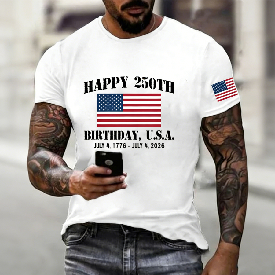 Men'S Flag Printed Short Sleeved Casual T-Shirt