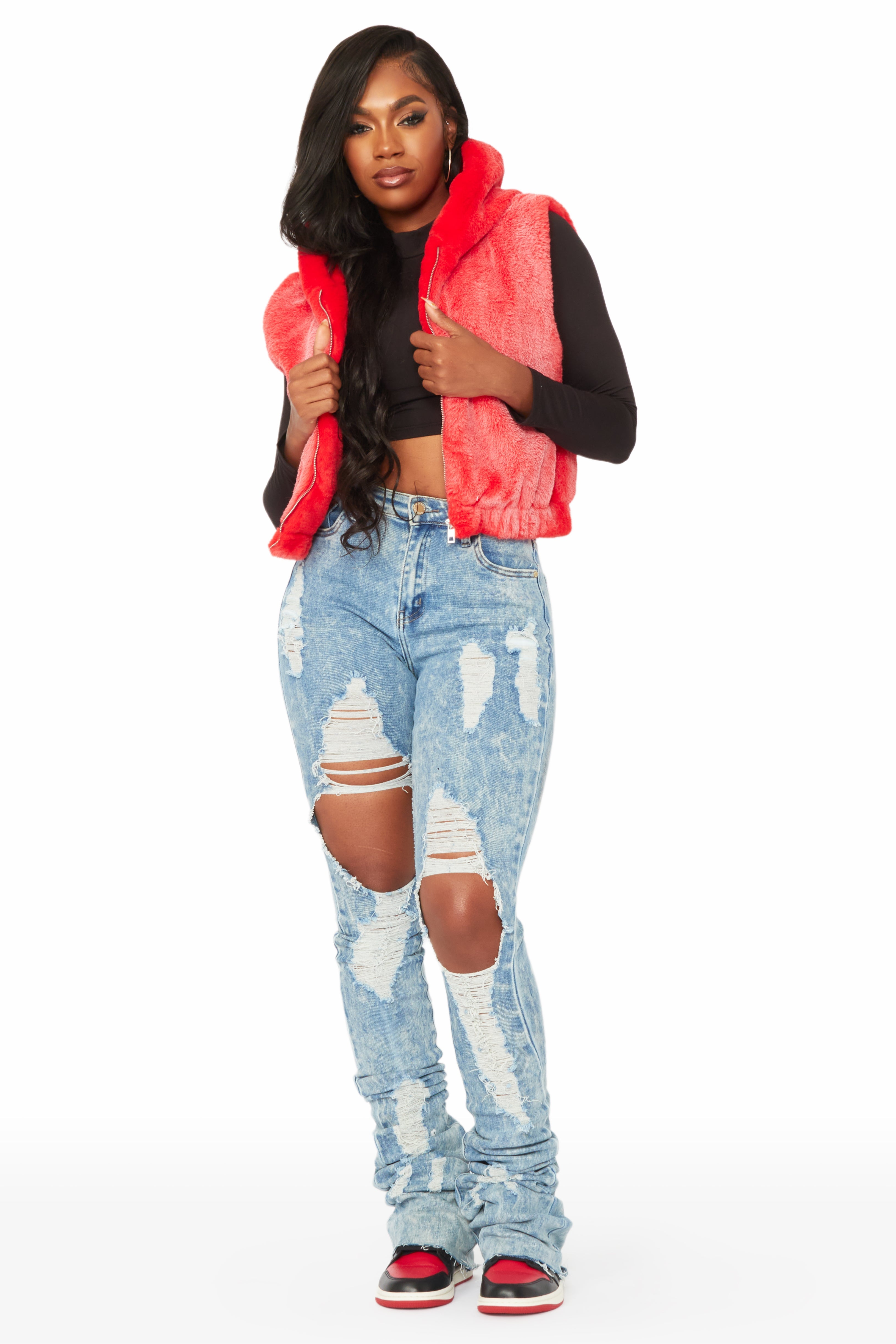 Christal Red Fur Vest