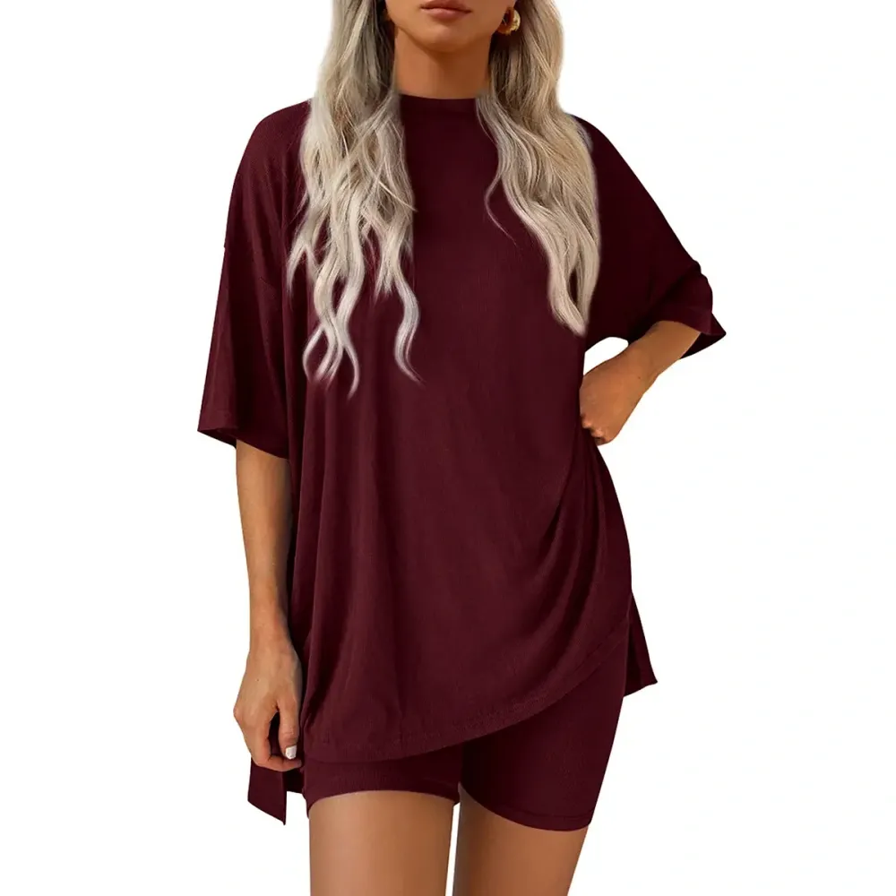 Women’s Summer Crewneck Lounge Set with Biker Shorts