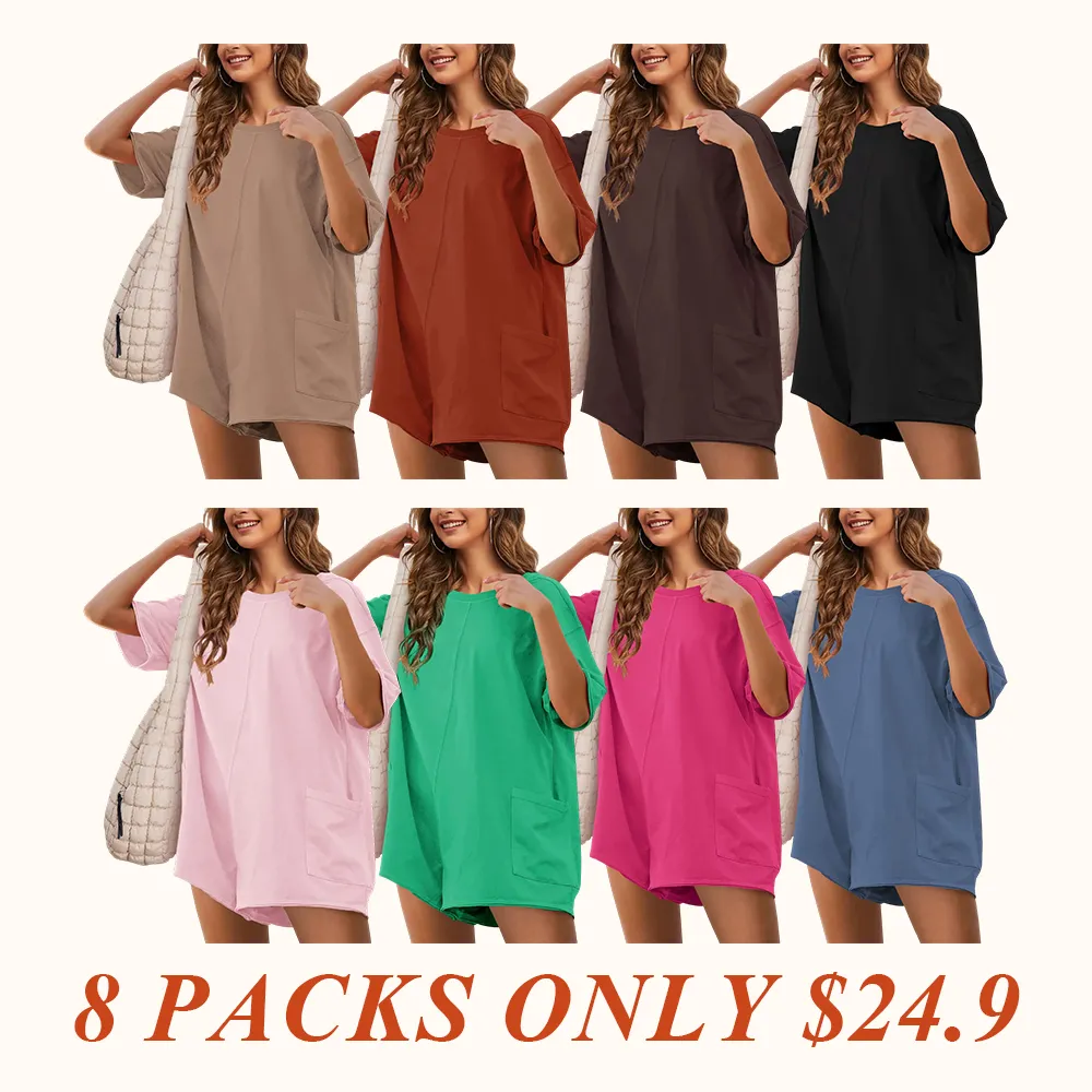 Women's Oversized Athletic Jumpsuit Casual Romper Overall Workout Tee Hot Short Romper