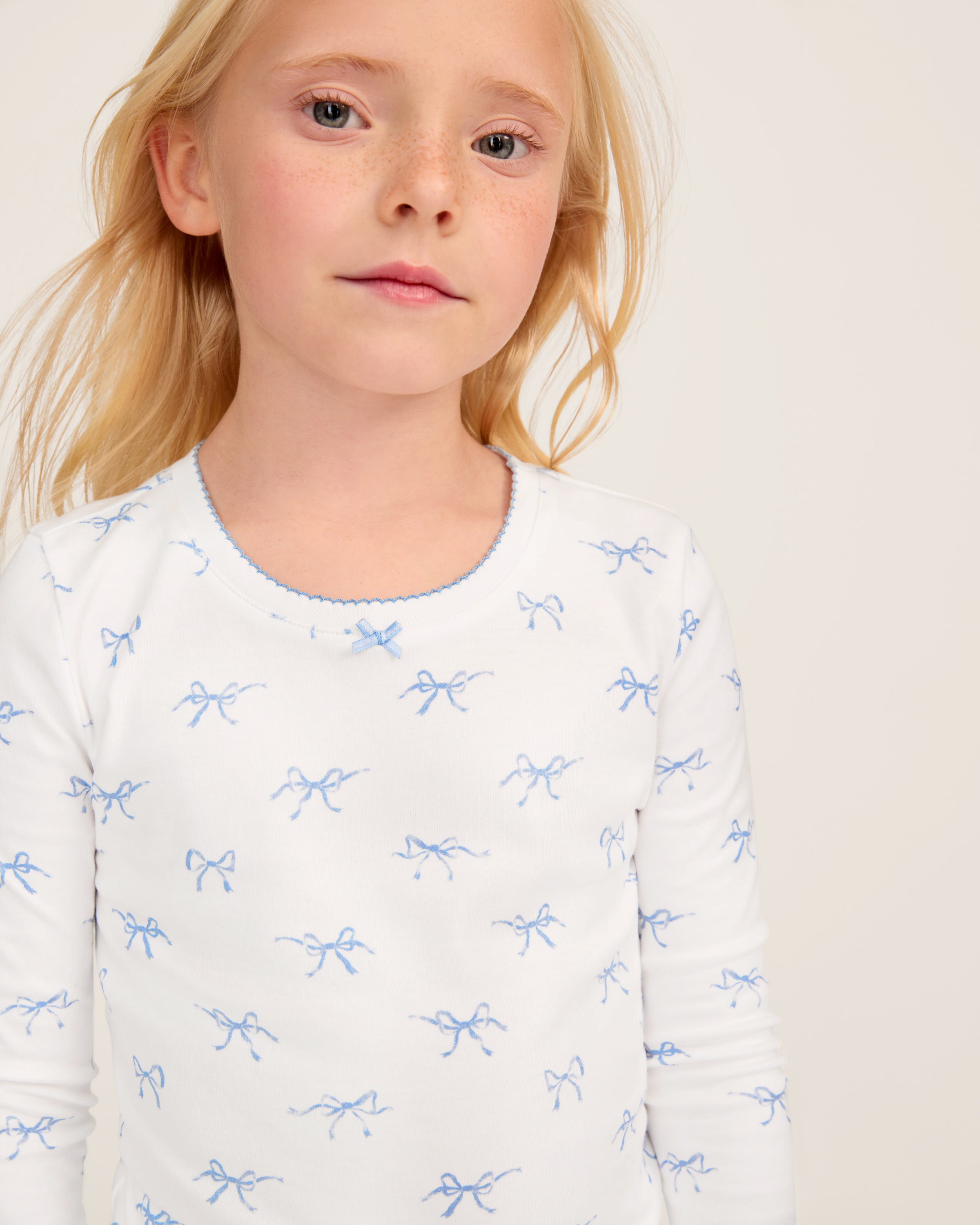 Kid's Pima Snug Fit Pajama Set in Something Blue Bows
