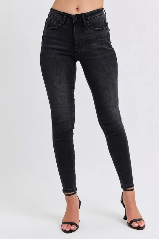 Blue Full Size Midi Rise Tummy Control Skinny Jeans Plus Size