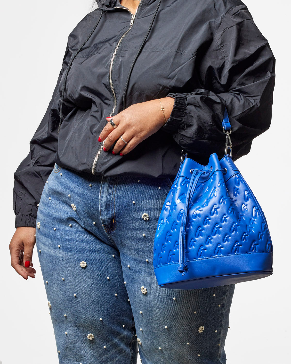 LARGE MONOGRAM BUCKET BAG - BLUE