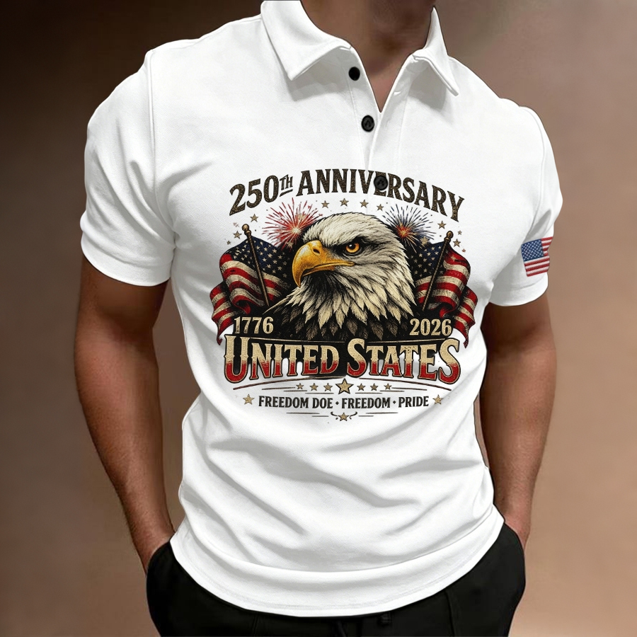 Men'S Casual Short Sleeved Polo Shirt For American Anniversary Celebration