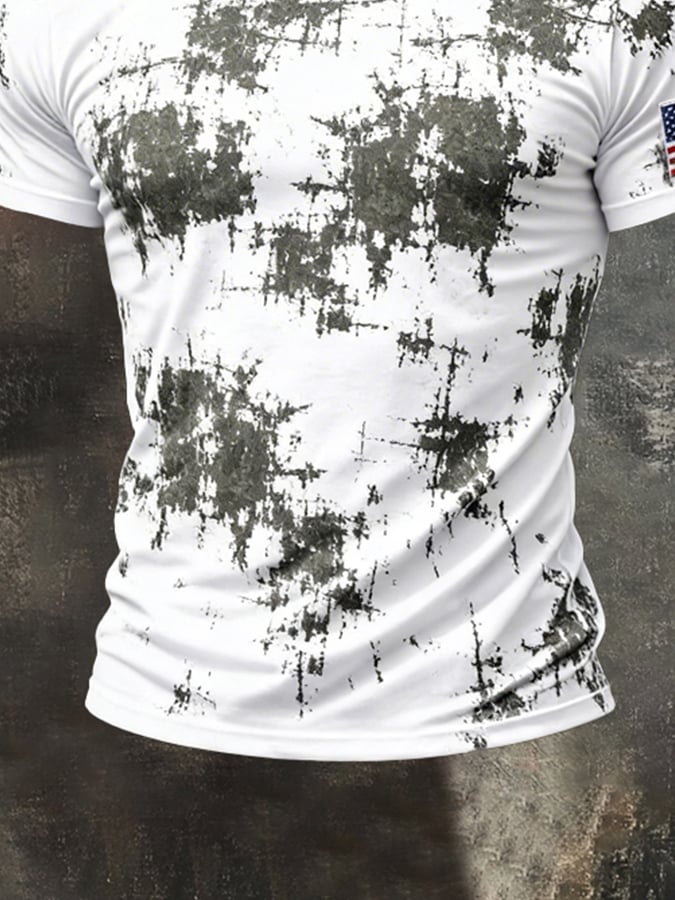 Men'S Retro Inkjet Patriot Crew Neck Short Sleeve T-Shirt